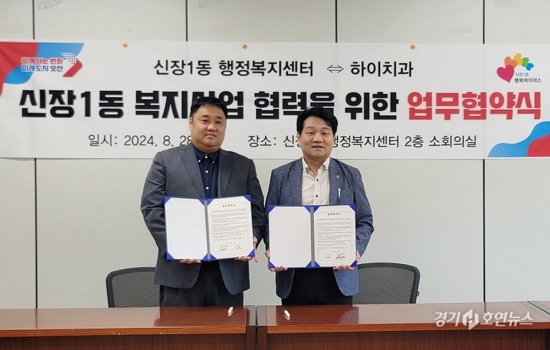 하이치과 이준 원장(좌)과 신장1동 정택진 동장(우)
