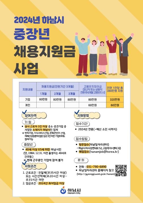 하남시 중장년 채용지원금 사업 포스터