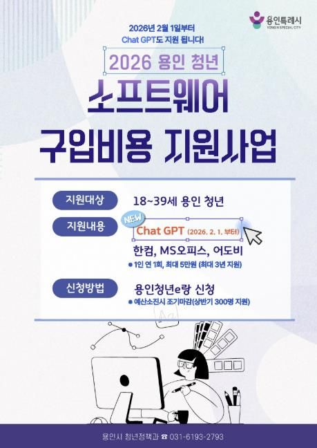 용인특례시 청년 소프트웨어 구입비용 지원사업 포스터