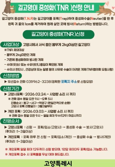 길고양이 중성화 사업 신청 안내문